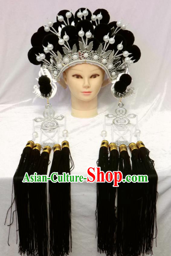 Chinese Traditional Peking Opera Phoenix Coronet Beijing Opera Diva Black Venonat Headwear for Women