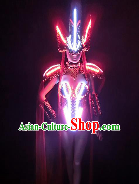 Halloween Cosplay Stage Show LED Costumes Brazilian Carnival Parade Clothing and Headpiece