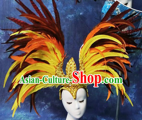Halloween Cosplay Yellow Feather Hair Accessories Brazilian Carnival Parade Headwear for Women