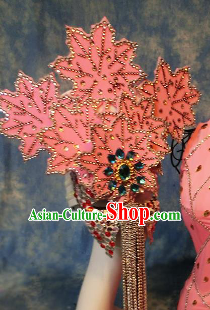 Halloween Cosplay Pink Leaf Hair Accessories Brazilian Carnival Parade Headwear and Mask for Women