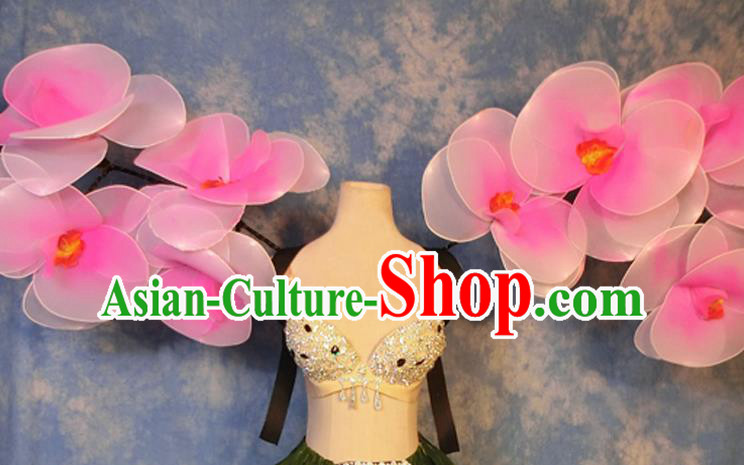 Halloween Cosplay Stage Show Props Accessories Brazilian Carnival Parade Pink Flowers Wings for Women