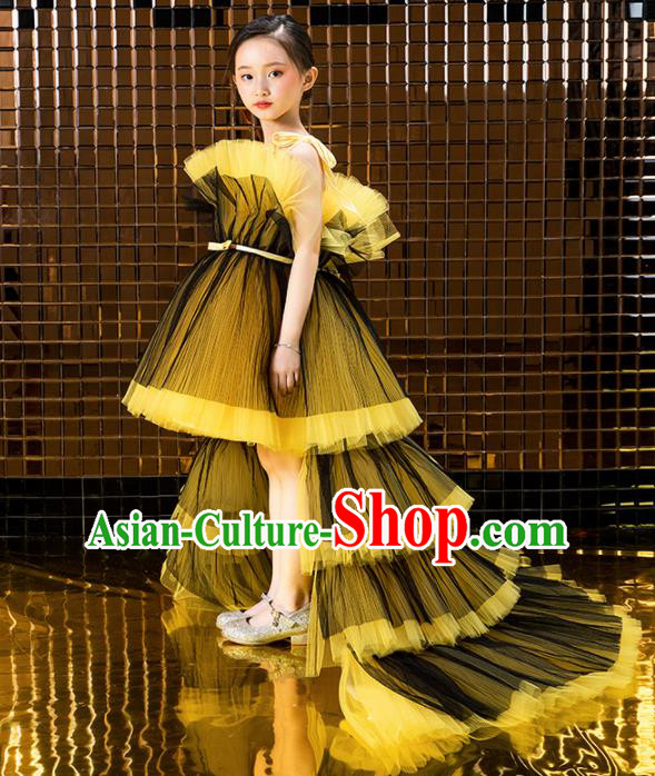 Children Catwalks Princess Costume Compere Modern Dance Trailing Full Dress for Girls Kids