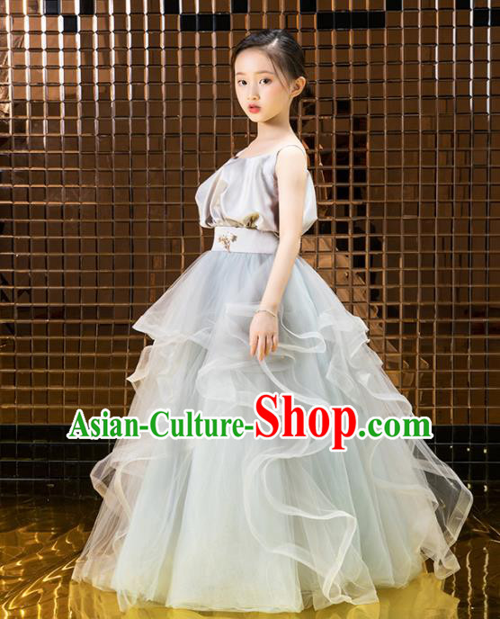 Children Catwalks Costume Girls Compere Modern Dance Princess Full Dress for Kids