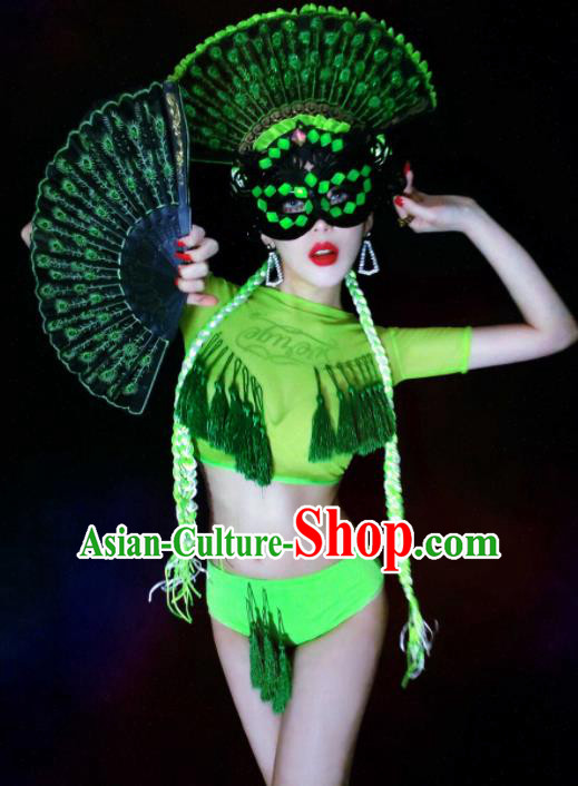 Brazilian Carnival Parade Halloween Clothing Catwalks Green Costumes and Headwear for Women