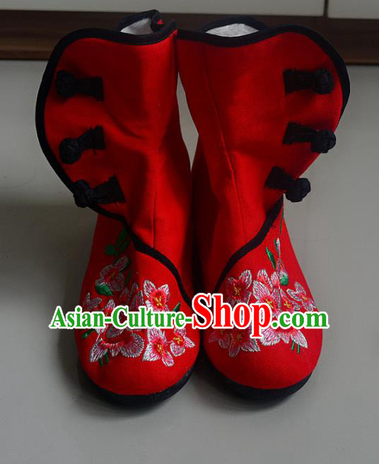 Chinese Traditional Hanfu Boots Ancient Shoes Embroidered Red Shoes for Women