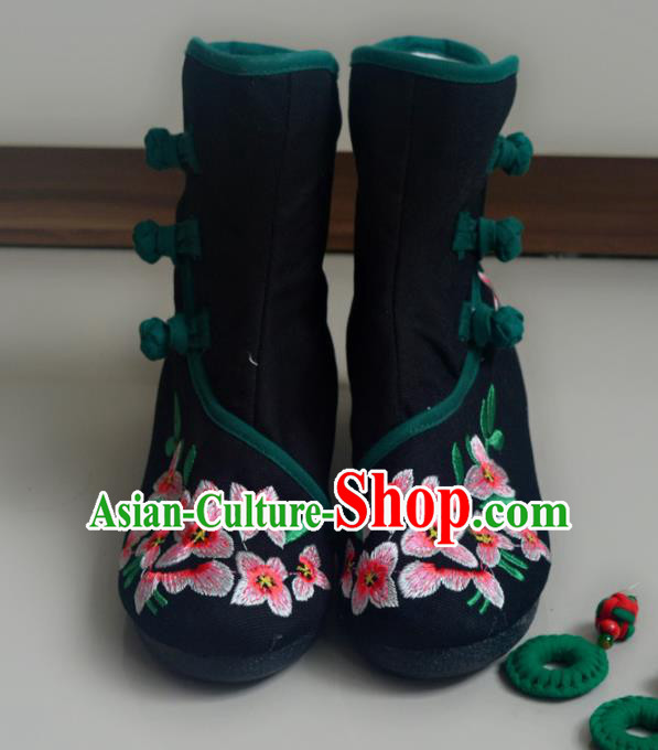 Chinese Traditional Hanfu Boots Ancient Shoes Embroidered Black Shoes for Women