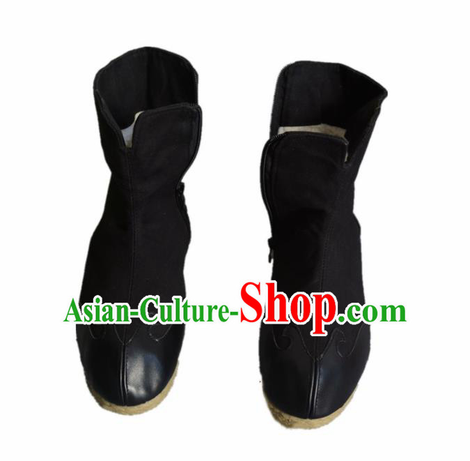 Chinese Traditional Boots Ancient Swordsman Shoes Embroidered Black Shoes for Men