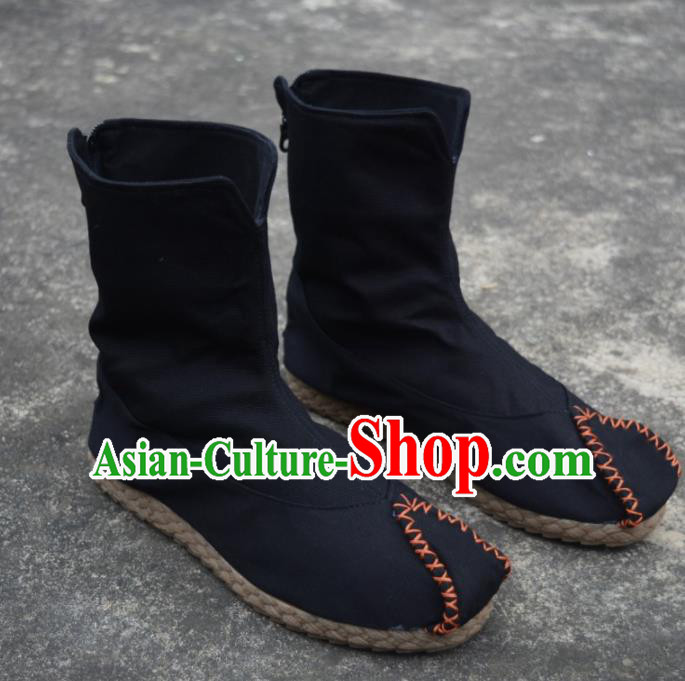 Chinese Traditional Black Boots Ancient Swordsman Shoes Embroidered Shoes for Men