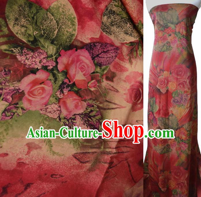 Asian Chinese Traditional Pattern Silk Design Brocade Fabric Chinese Red Gambiered Guangdong Gauze Material