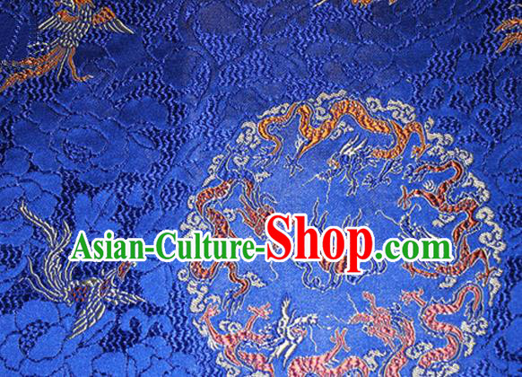 Asian Chinese Tang Suit Satin Material Traditional Dragons Pattern Design Royalblue Brocade Silk Fabric