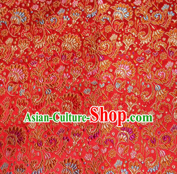 Asian Chinese Tang Suit Material Traditional Cockscomb Pattern Design Red Satin Brocade Silk Fabric