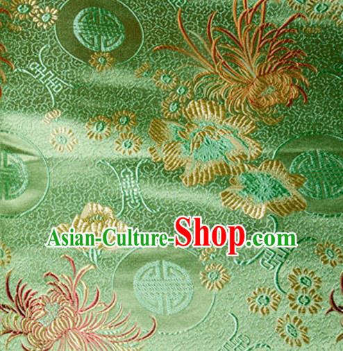 Asian Chinese Tang Suit Material Traditional Chrysanthemum Peony Pattern Design Green Satin Brocade Silk Fabric