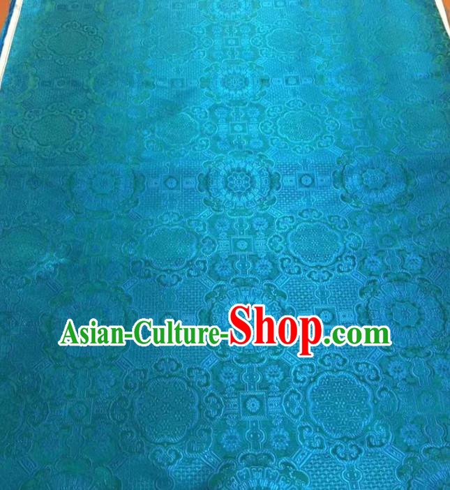 Asian Chinese Tang Suit Material Traditional Pattern Design Blue Brocade Silk Fabric