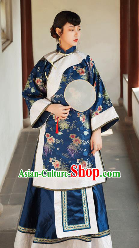 Traditional Chinese Qing Dynasty Landlord Shiva Navy Xiuhe Suits Ancient Drama Nobility Lady Costumes for Women