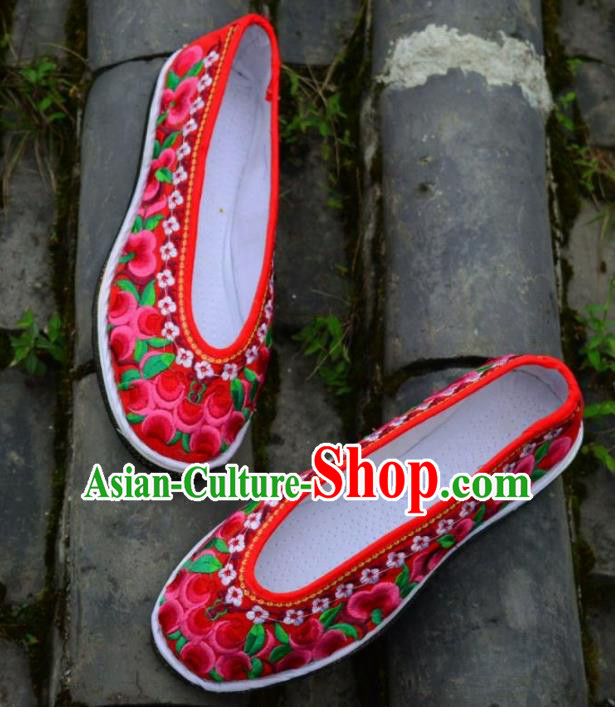 Chinese Traditional Hanfu Red Shoes Ancient Princess Shoes Embroidered Shoes for Women