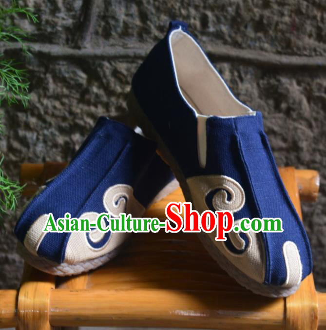 Chinese Traditional National Martial Arts Shoes Ancient Navy Linen Shoes Monk Shoes for Men