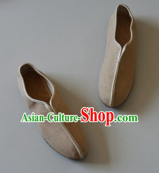 Chinese Traditional National Beige Linen Shoes Martial Arts Shoes Ancient Monk Shoes for Men