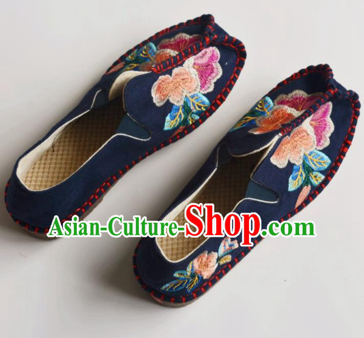 Chinese Traditional Navy Embroidered Shoes Hanfu Shoes Ancient Princess Shoes for Women