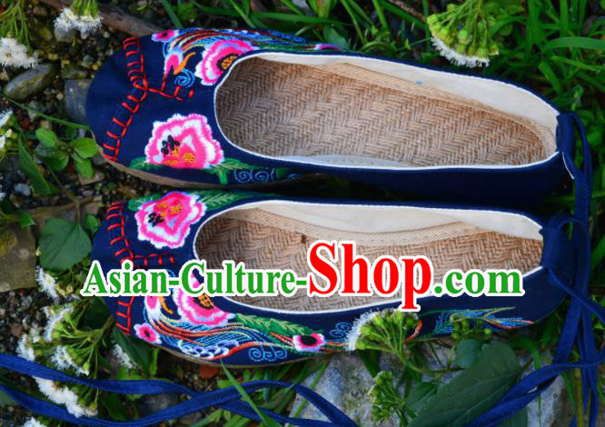 Chinese Traditional Embroidered Shoes Handmade Navy Hanfu Shoes Ancient Princess Shoes for Women