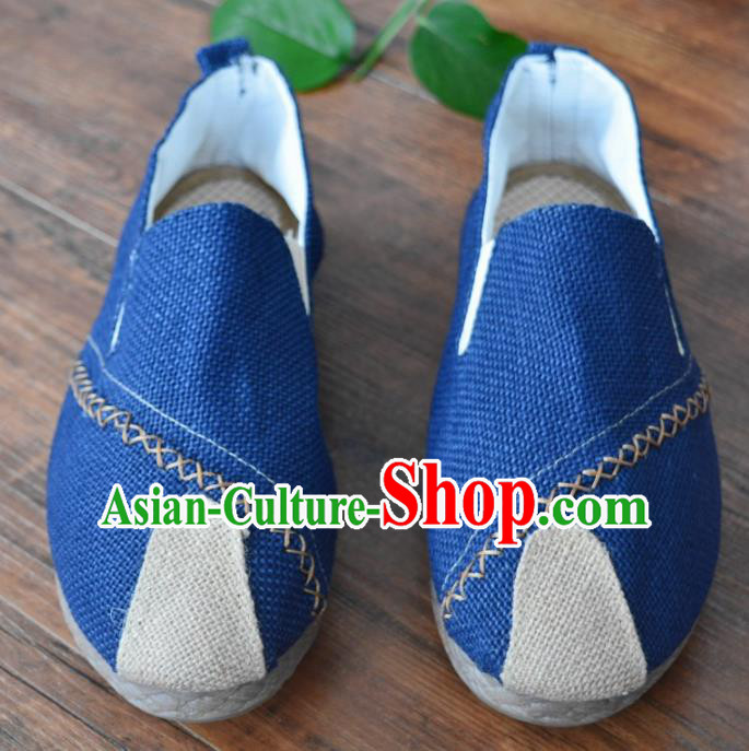 Chinese Traditional Martial Arts Shoes Ancient Shoes Blue Linen Shoes for Men