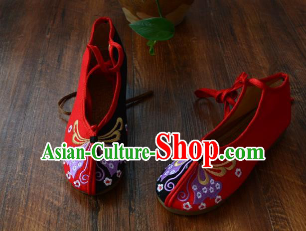 Chinese Traditional Hanfu Shoes Ancient Martial Arts Shoes Embroidered Butterfly Red Shoes for Women