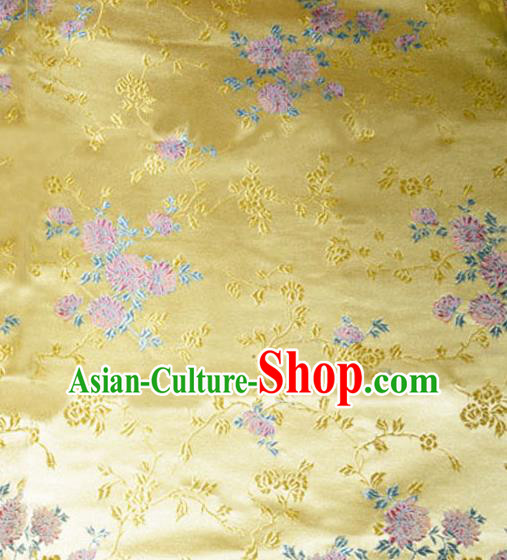 Asian Chinese Tang Suit Golden Brocade Material Traditional Chrysanthemum Pattern Design Satin Silk Fabric