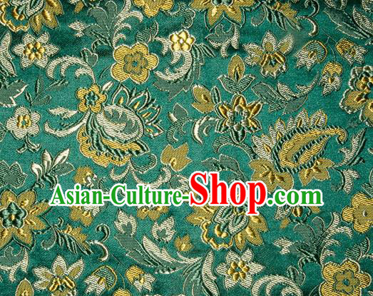 Asian Chinese Tang Suit Silk Fabric Green Brocade Traditional Flowers Pattern Design Satin Material