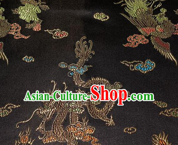 Asian Chinese Tang Suit Black Brocade Silk Fabric Traditional Dragon Pattern Design Satin Material