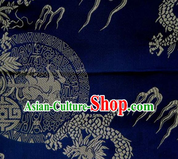 Asian Traditional Kylin Dragon Pattern Design Royalblue Satin Material Chinese Tang Suit Brocade Silk Fabric