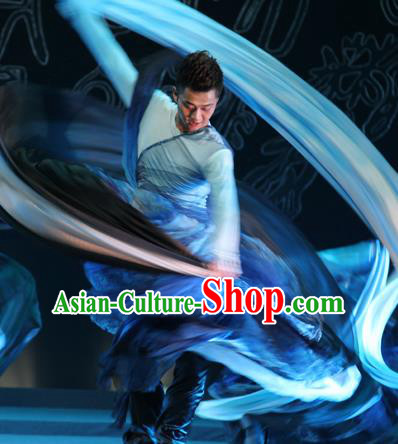 Chinese Traditional Classical Dance Blue Costumes Drama Performance Dance Clothing for Men