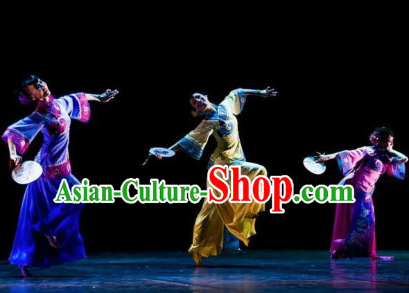 Chinese Traditional Manchu Group Dance Costumes Classical Dance Stage Performance Dress for Women