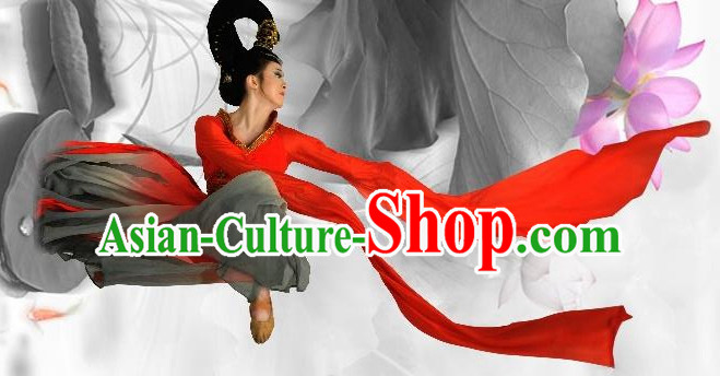 Chinese Traditional Classical Dance Costumes Stage Performance Fan Dance Red Dress for Women