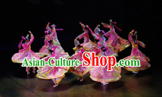 Chinese Traditional Folk Dance Group Dance Costumes Korean Nationality Stage Performance Pink Dress for Women