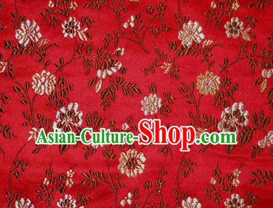 Asian Traditional Royal Flowers Pattern Design Red Satin Material Chinese Tang Suit Brocade Silk Fabric