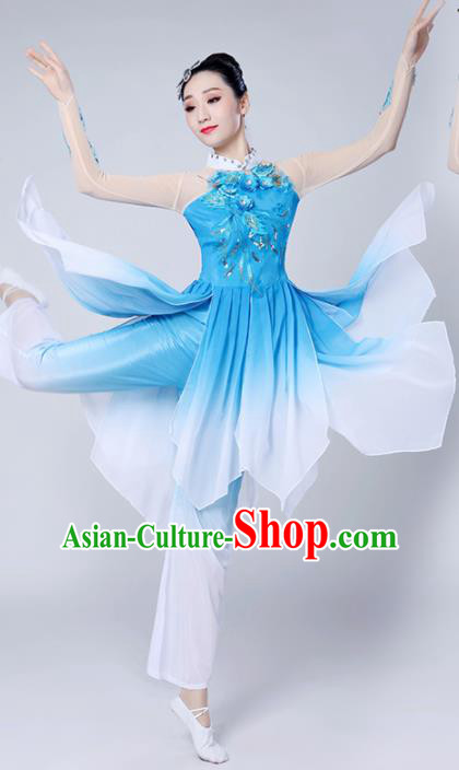 Chinese Traditional Classical Dance Costumes Stage Performance Dance Blue Dress for Women