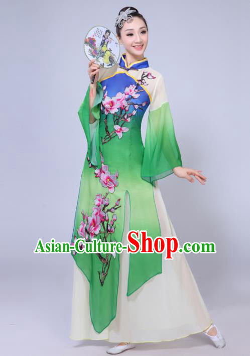 Chinese Traditional Classical Dance Costumes Stage Performance Umbrella Dance Green Dress for Women