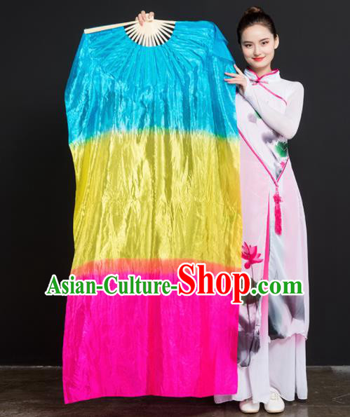 Chinese Traditional Folk Dance Props Gradient Ribbon Silk Fans Folding Fans Yangko Fan