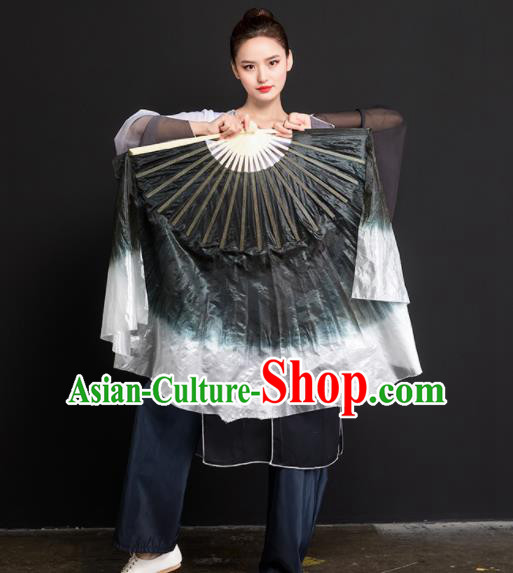 Chinese Traditional Folk Dance Props Black Ribbon Double Sides Fans Silk Folding Fans Yangko Fan