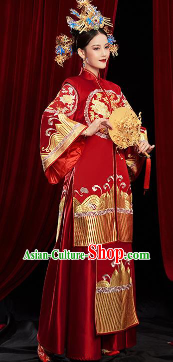 Chinese Traditional Wedding Red Xiuhe Suits Ancient Bride Toast Embroidered Costumes for Women