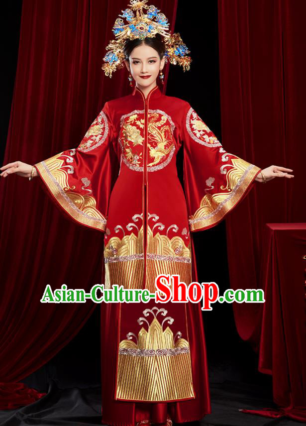 Chinese Traditional Wedding Red Xiuhe Suits Ancient Bride Toast Embroidered Costumes for Women