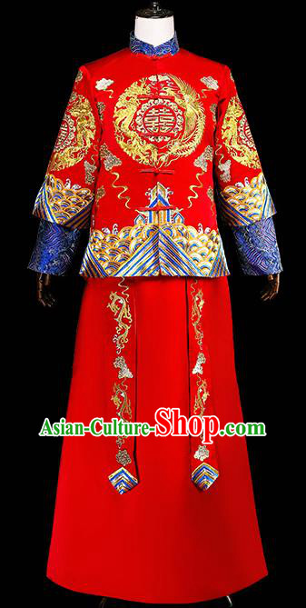 Chinese Traditional Wedding Costumes Tang Suit Bridegroom Embroidered Red Clothing for Men