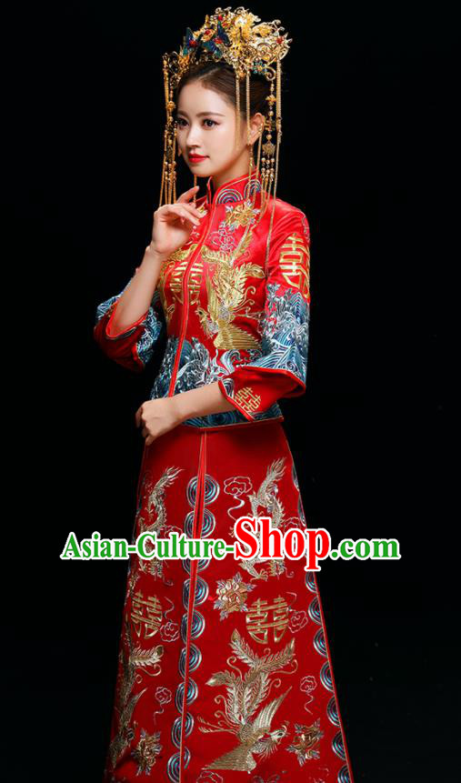 Chinese Traditional Wedding Toast Xiuhe Suits Ancient Bride Dress Embroidered Phoenix Costumes for Women