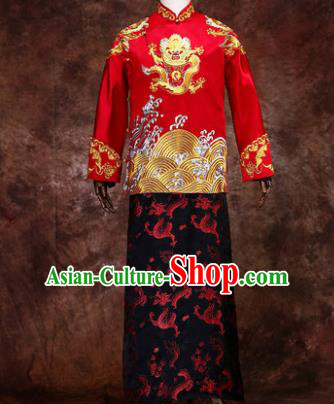 Chinese Traditional Wedding Costumes Ancient Bridegroom Tang Suit Red Mandarin Jacket Long Robe for Men