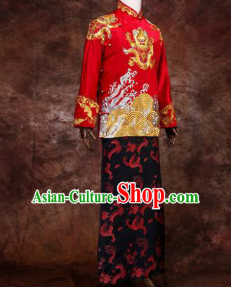 Chinese Traditional Wedding Costumes Ancient Bridegroom Tang Suit Red Mandarin Jacket Long Robe for Men