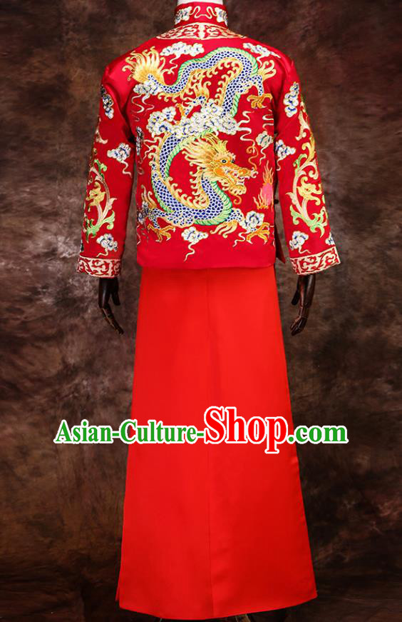 Chinese Traditional Wedding Costumes Mandarin Jacket Ancient Bridegroom Tang Suit Robe for Men
