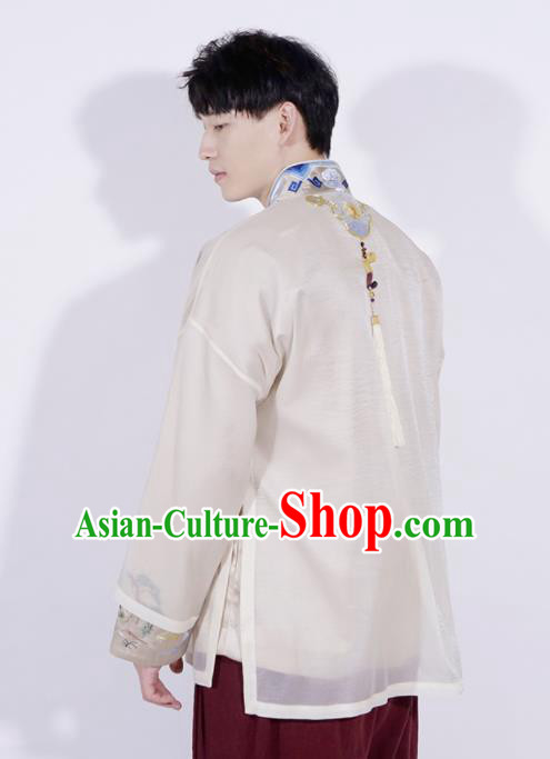 Chinese Traditional Tang Suit Costumes National Embroidered Overcoat for Men