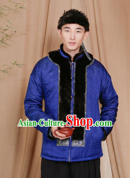 Chinese Traditional Tang Suit Costumes National Cotton Wadded Jacket Overcoat for Men