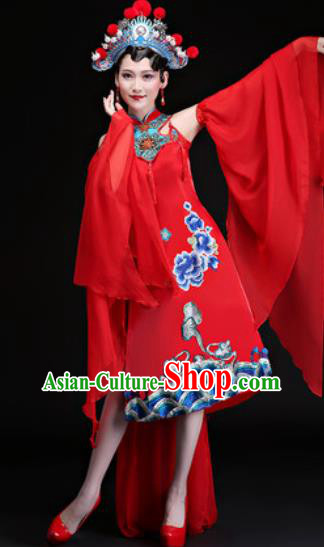 Chinese Traditional Folk Dance Yangko Costumes Drum Dance Red Dress for Women