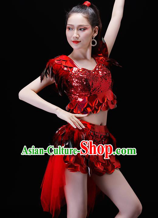 Professional Modern Dance Costumes Opening Dance Stage Show Red Clothing for Women