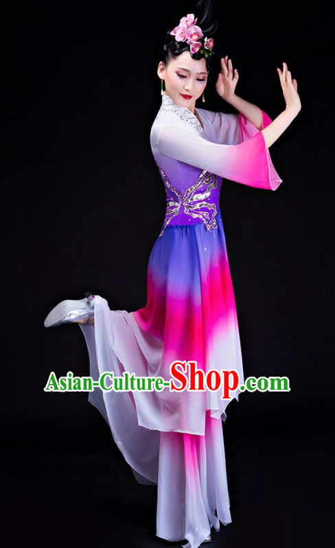 Chinese Traditional Classical Dance Costumes Umbrella Dance Group Dance Purple Dress for Women